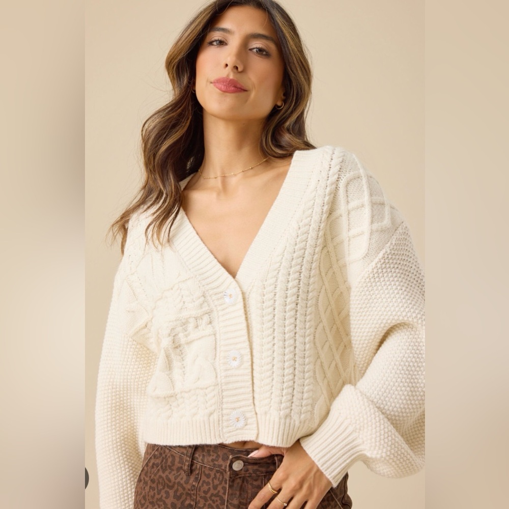 Altar'd State Cream Cable Knit Cardigan - Picture 1 of 7